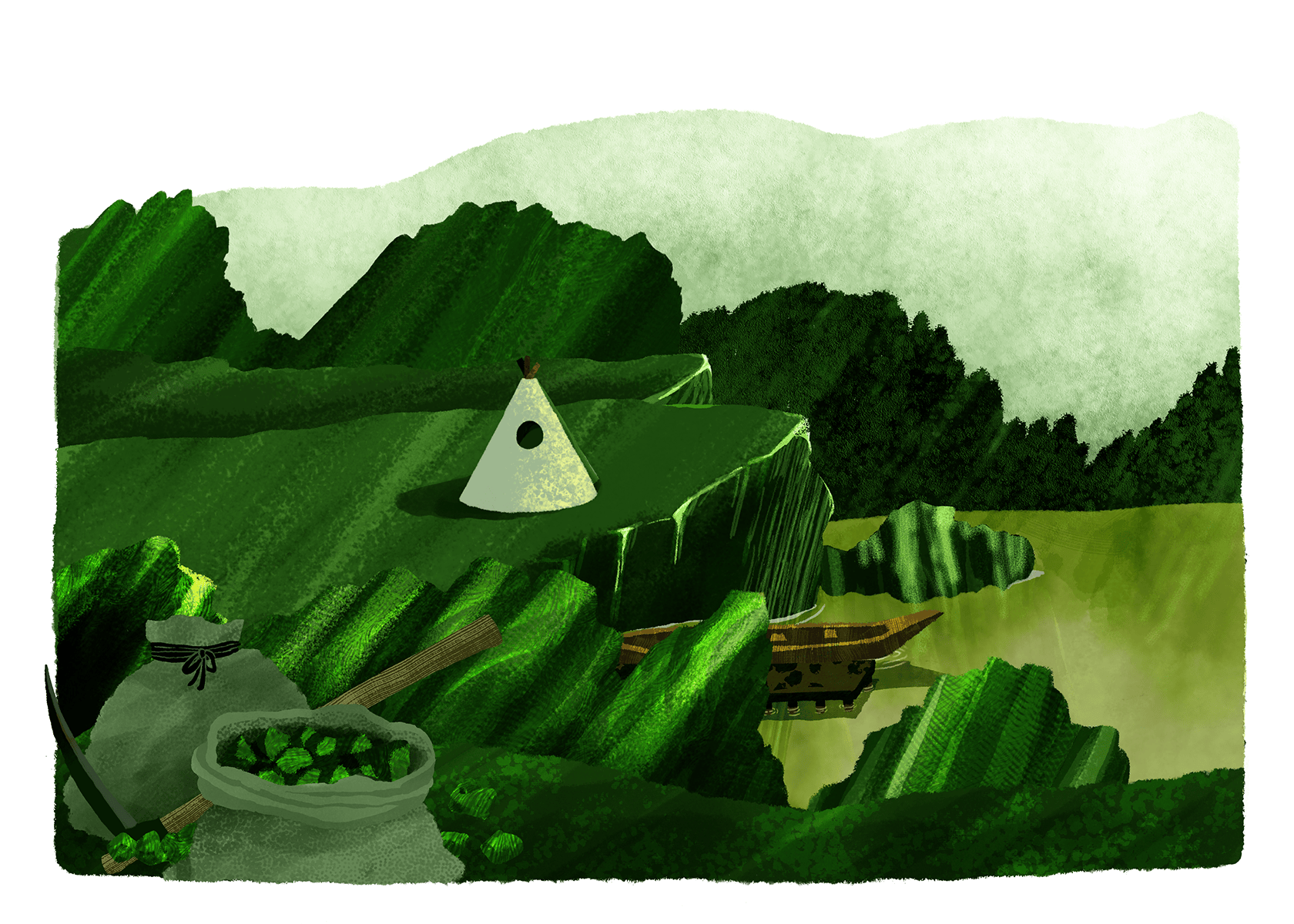 小さなテントと採掘場