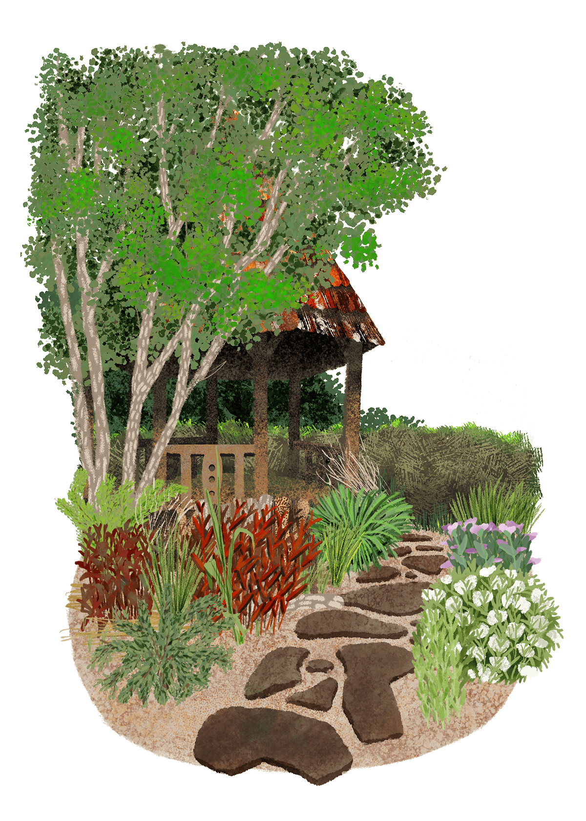 東屋へ続く石畳