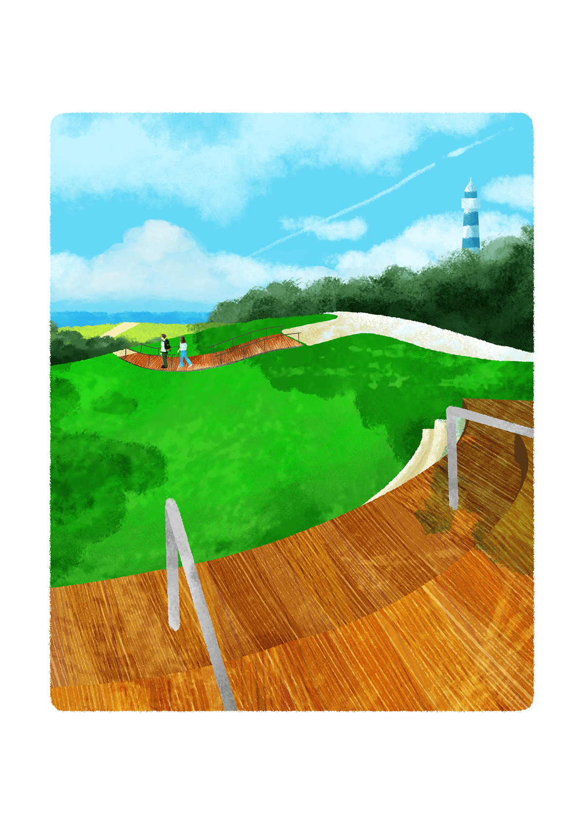 灯台と飛行機雲